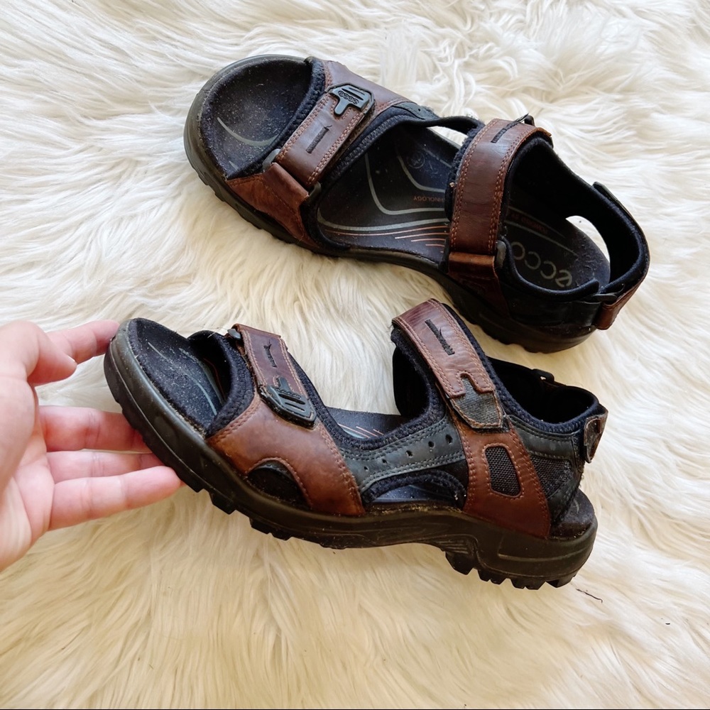 Ecco 69564 Brown Leather Yucatán Velcro Open Toe Sandals Men’s Size 42 US 8/8.5 - Picture 3 of 7